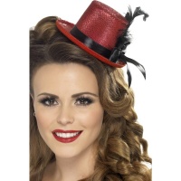 Mini kalap - Bordó, fekete tollas