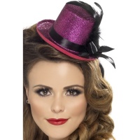 Mini kalap - Rózsaszín, fekete tollas